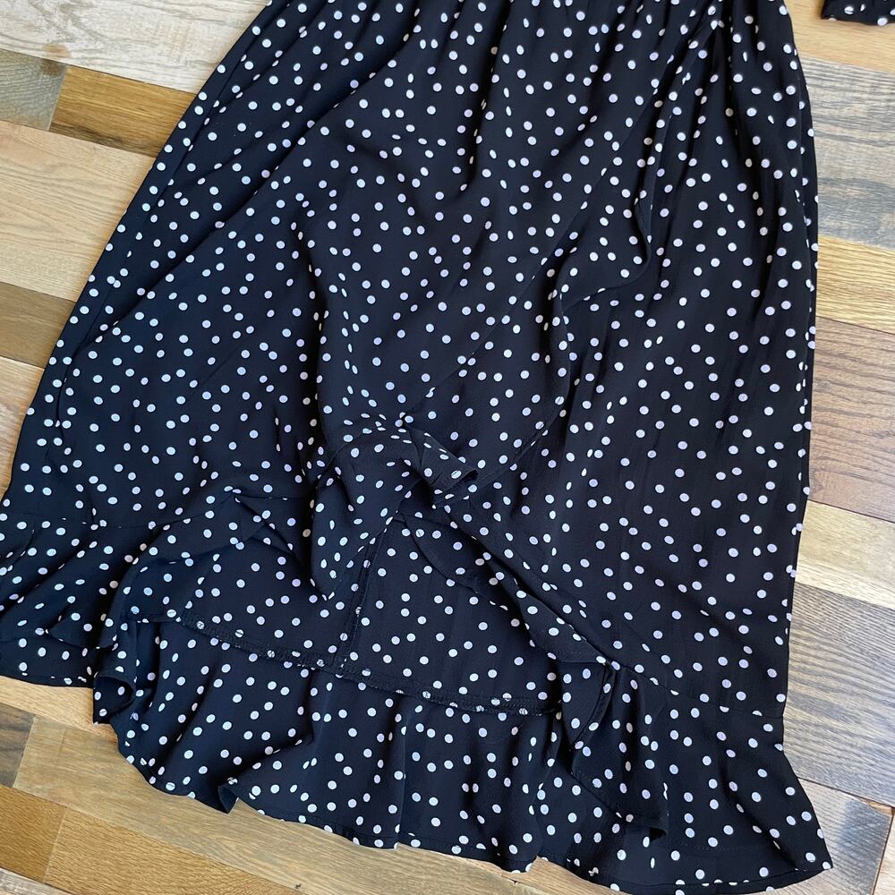 Bobeau Black White Polka Dot Midi Wrap Dress Ruffle Hem Women's Small - Picture 5 of 8